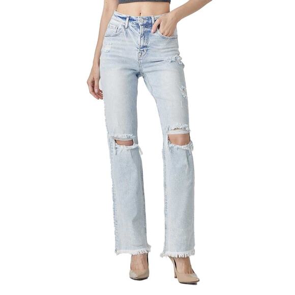 Risen Jeans NWT Light Wash Size 13 31 High Rise Straight Jean Raw Hem- RDP5081 - Picture 1 of 13